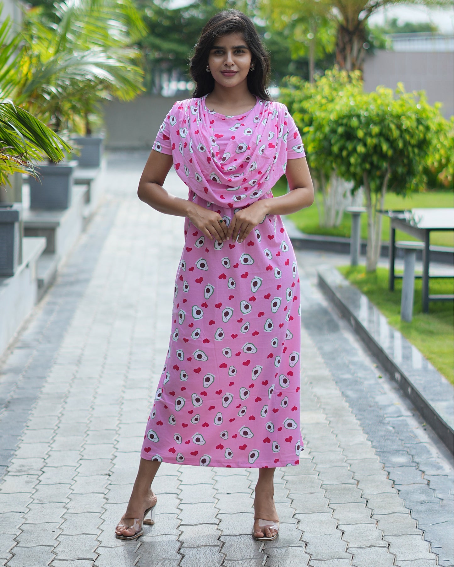 Avocado Print Pink Shawl Feeding Maxi