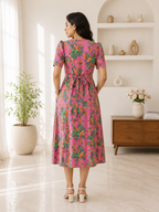 Capri Feeding Wear with Puff Sleeve Royal Pink Floral