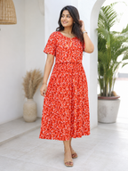 Zipless Feeding Maternity Wear without Puff Sleeve Orange White