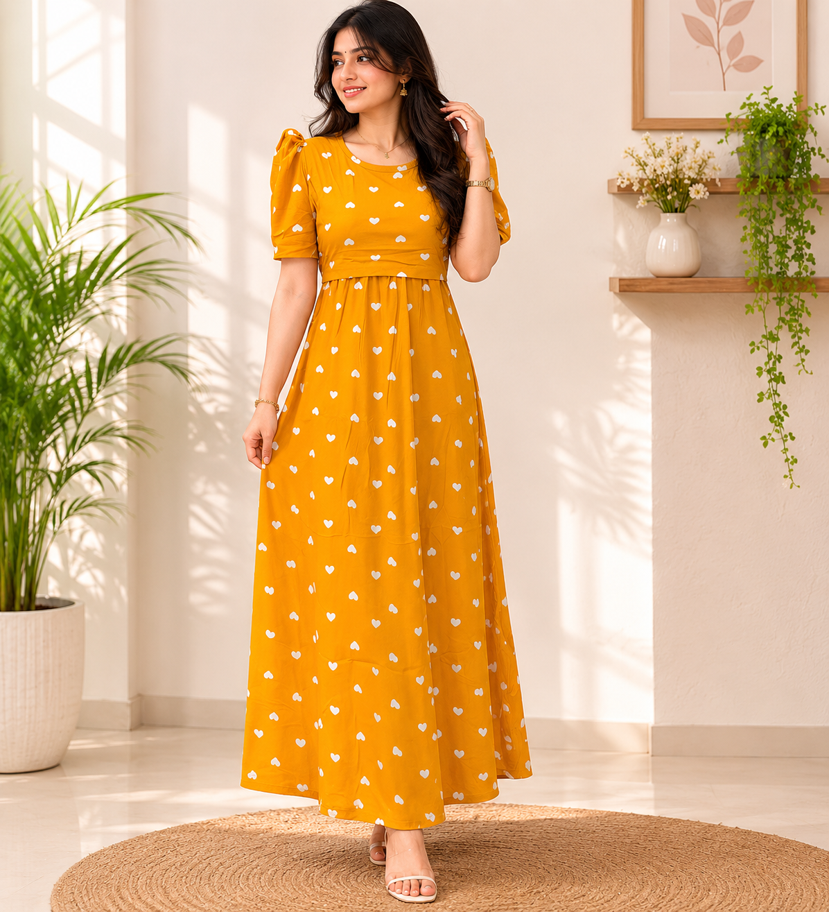 Zipless feeding wear with puff 52 inches Yellow heart