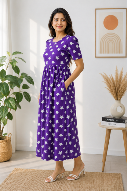 Casual Lounge Wear Non Feeding with puff Royal purple Star