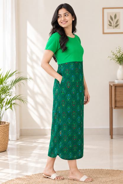 Capri Feeding Wear without Puff Sleeve Plain DF Green