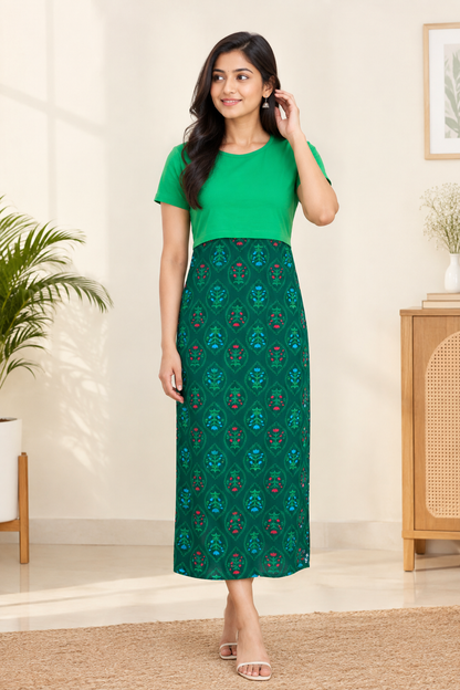 Capri Feeding Wear without Puff Sleeve Plain DF Green
