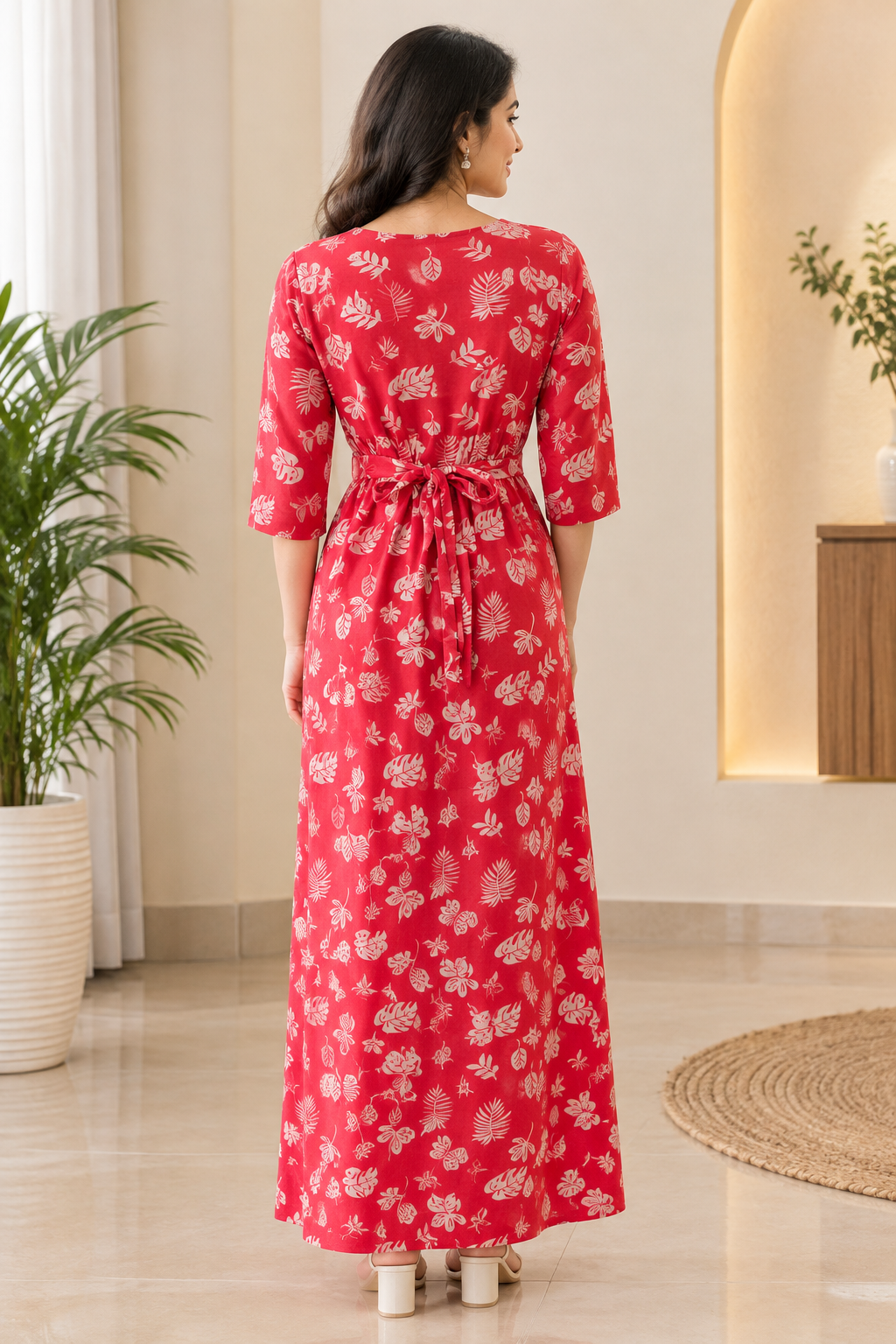 Zipless Feeding Mid Sleeves Red feather Full Length 52 inches
