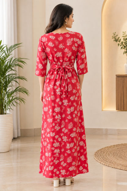 Zipless Feeding Mid Sleeves Red feather Full Length 52 inches