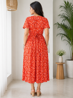 Zipless Feeding Maternity Wear without Puff Sleeve Orange White