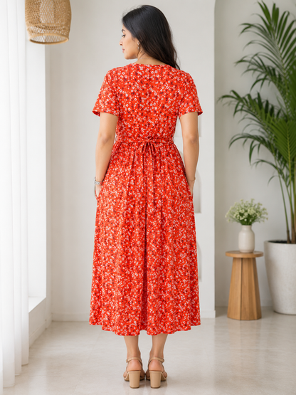 Zipless Feeding Maternity Wear without Puff Sleeve Orange White