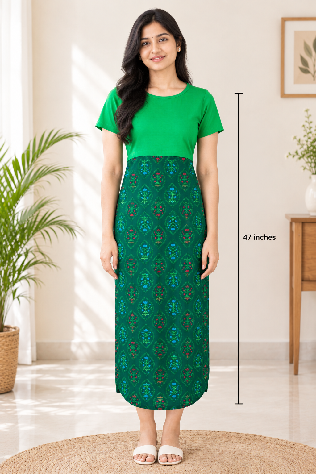 Capri Feeding Wear without Puff Sleeve Plain DF Green