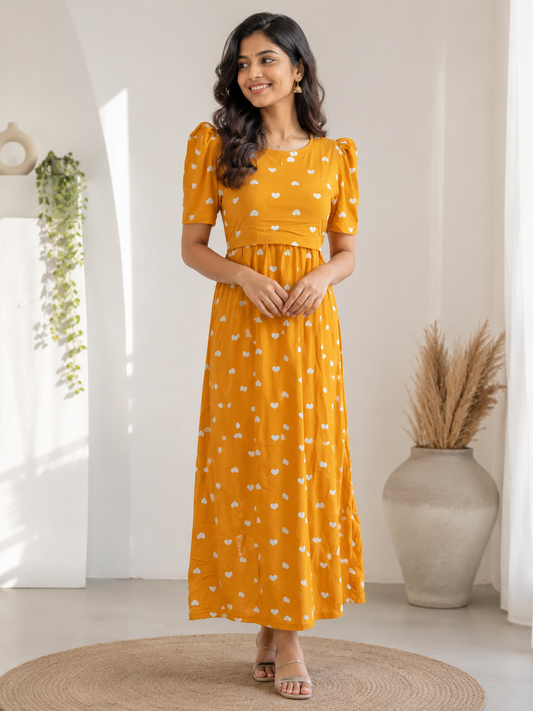 Zipless feeding wear with puff 52 inches Yellow heart