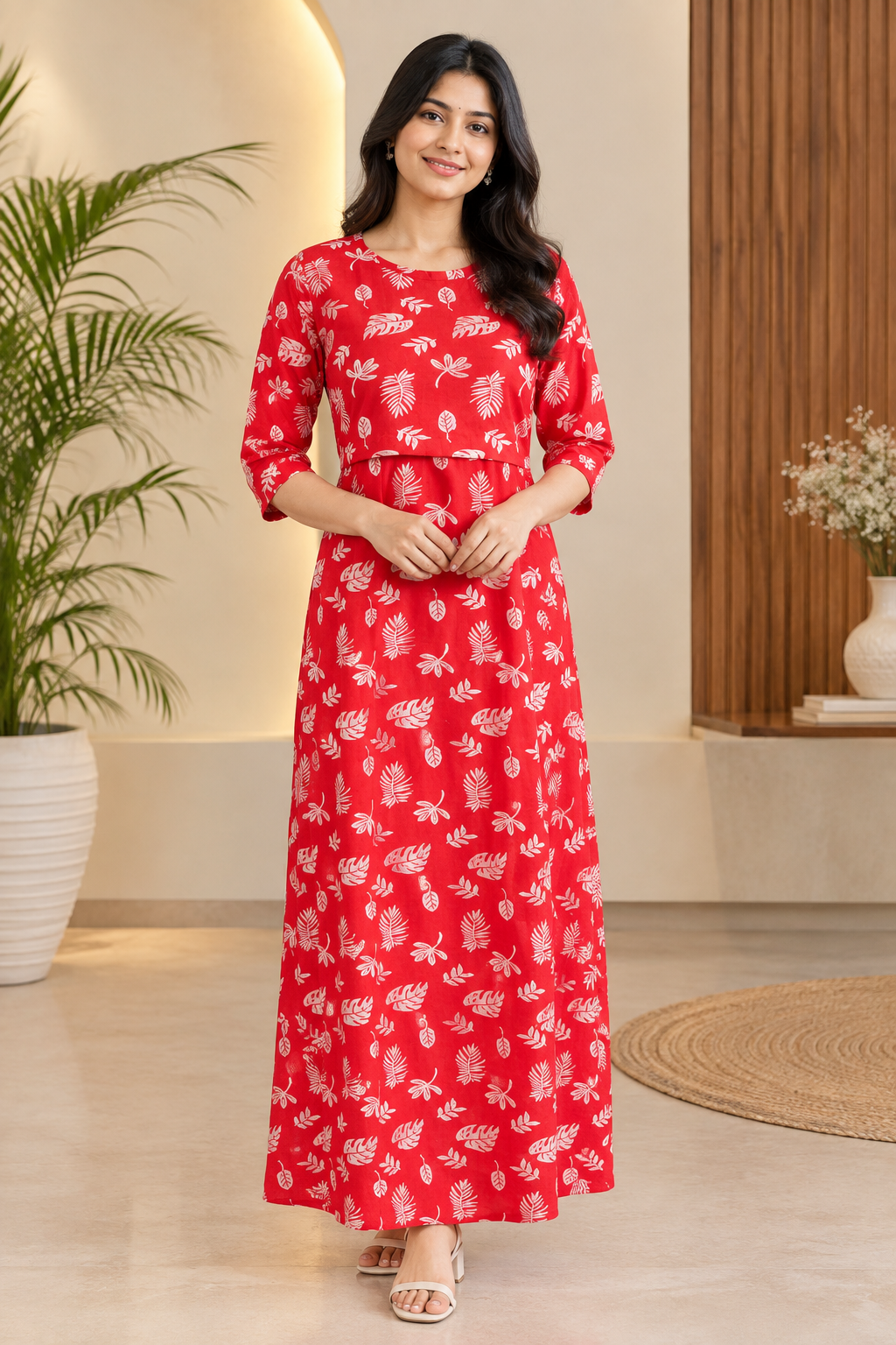 Zipless Feeding Mid Sleeves Red feather Full Length 52 inches