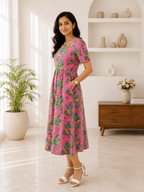 Capri Feeding Wear with Puff Sleeve Royal Pink Floral
