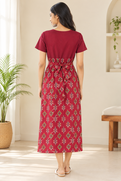 Capri Feeding Wear without Puff Sleeve Plain Chili Red