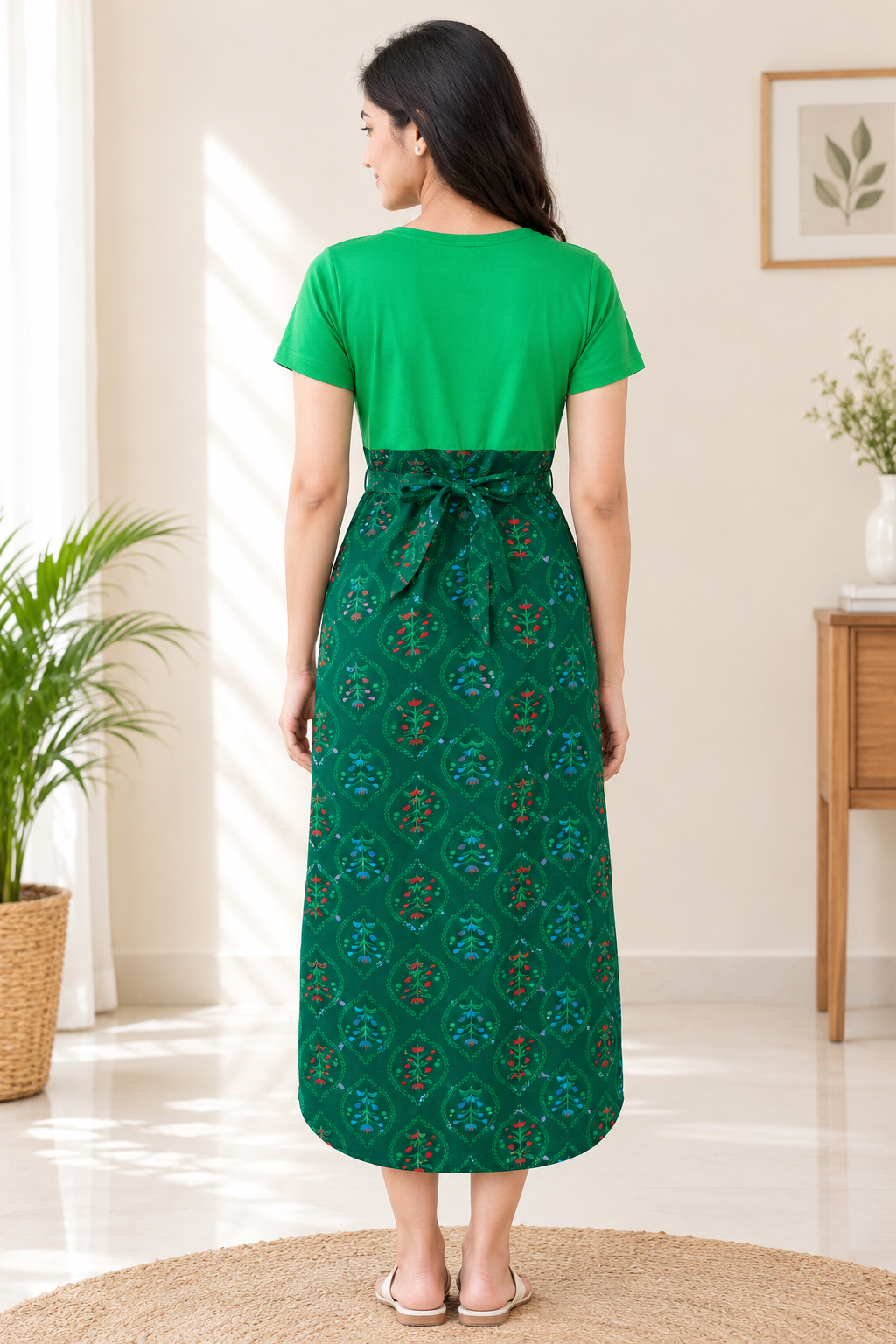 Capri Feeding Wear without Puff Sleeve Plain DF Green