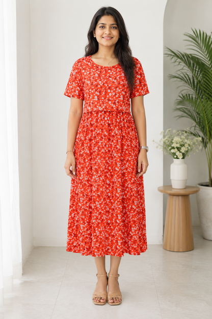 Zipless Feeding Maternity Wear without Puff Sleeve Orange White