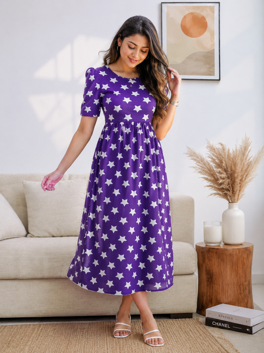 Casual Lounge Wear Non Feeding with puff Royal purple Star