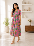 Capri Feeding Wear with Puff Sleeve Royal Pink Floral