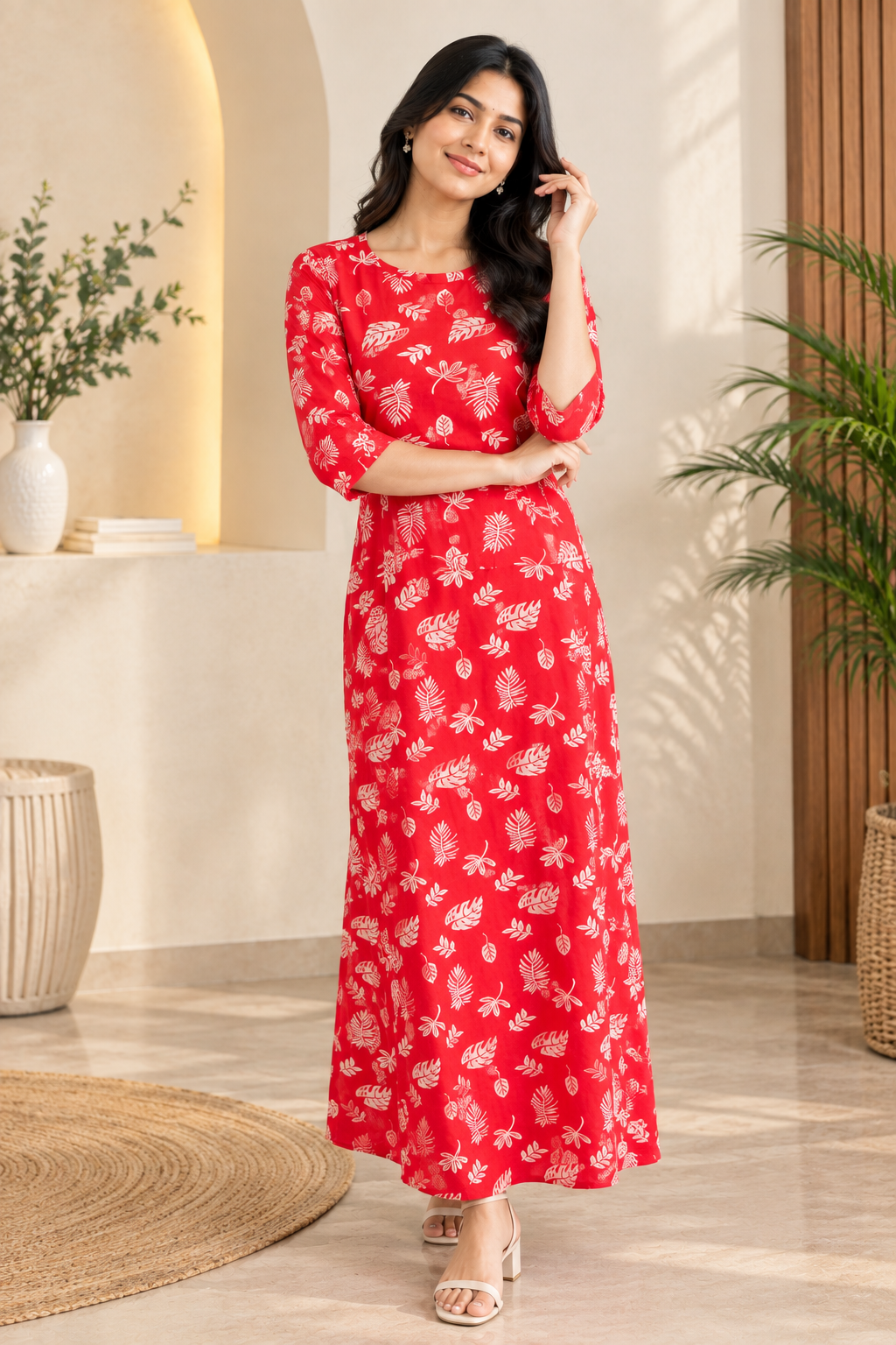 Zipless Feeding Mid Sleeves Red feather Full Length 52 inches